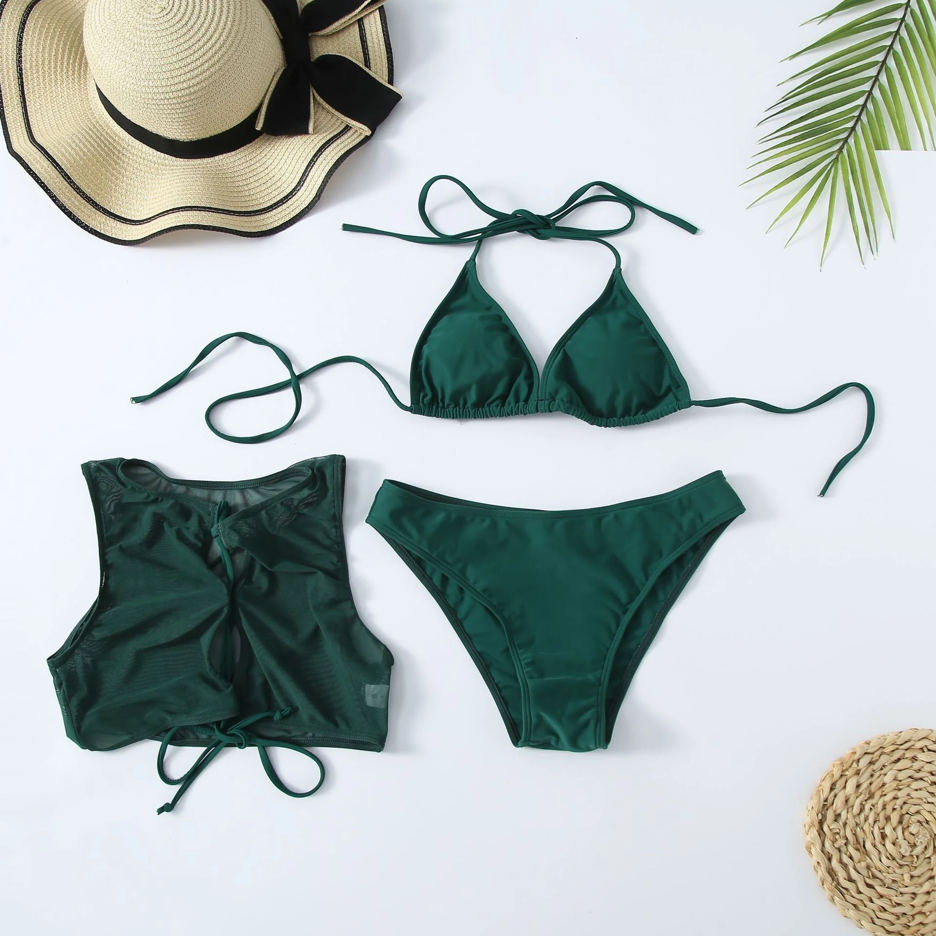 Ladies Swimsuit Mesh Three Piece Set Ideal for Beach and Pool Breathable and Comfortable for an elegant and fresh look. — photo 3
