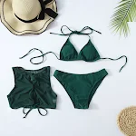Ladies Swimsuit Mesh Three Piece Set Ideal for Beach and Pool Breathable and Comfortable for an elegant and fresh look. — photo 3