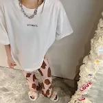Girly pink puppy print knitted slacks with tassels, comfortable and cute for girls, perfect for everyday wear, playdates — photo 3