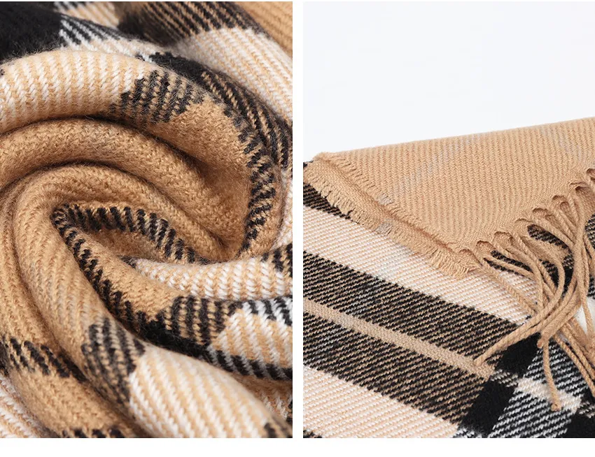 Geruite, kasjmierachtige, verdikte thermische sjaal voor dames. Zacht, warm en stijlvol voor koude dagen. Perfect voor de winter. — foto 12