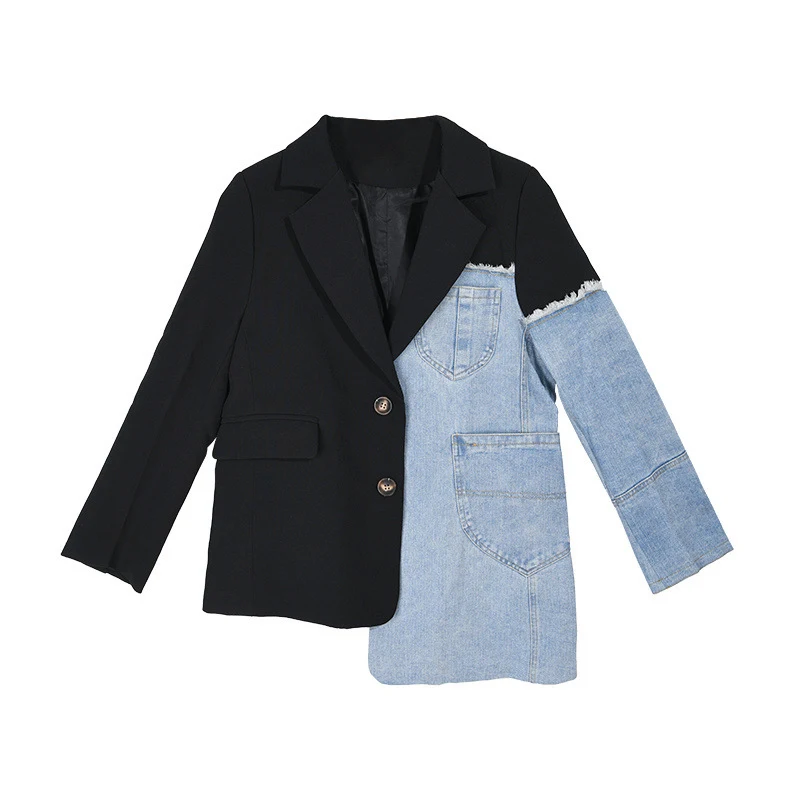 Women's Fashion Loose Suit Patchwork Denim Jacket. Comfortable and stylish denim jacket. Perfect for a casual and modern — photo 1
