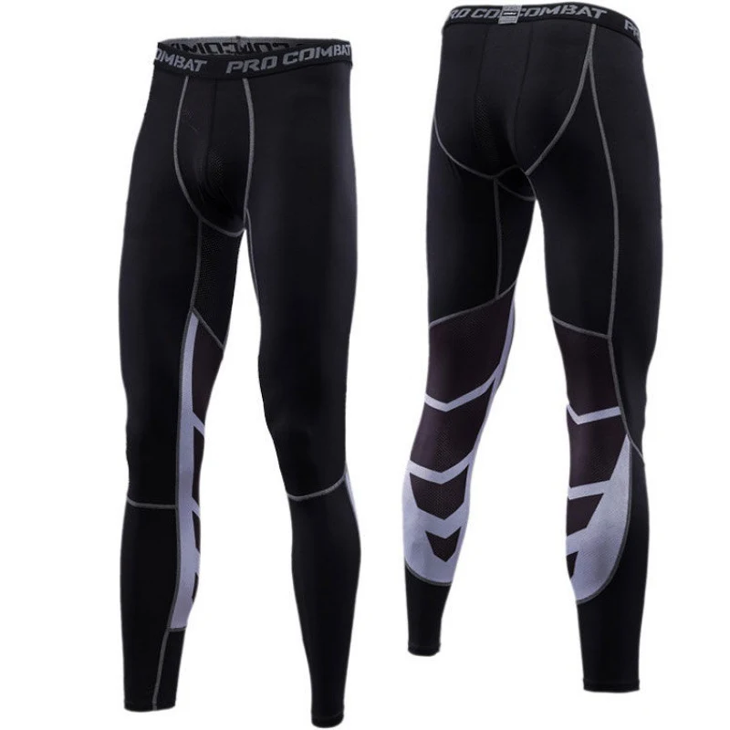 Męskie Spodnie Kompresyjne Legginsy do Biegania Siłownia Szybkoschnące Fitness Joggings Trening Białe Czarne Oddychające — zdjęcie 9