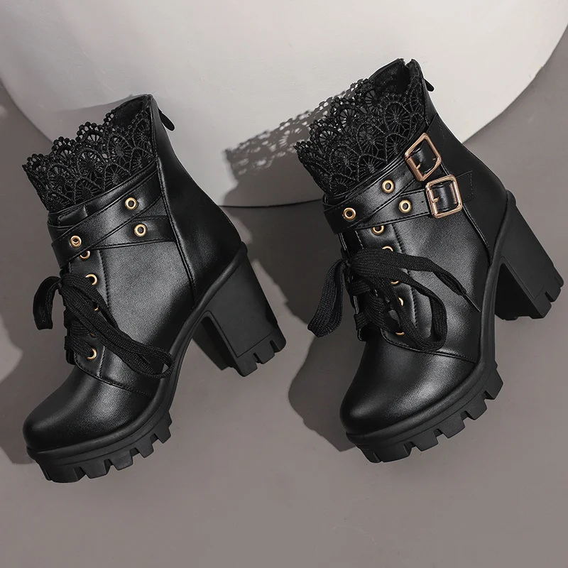 Title 9, Botas femininas plataforma retrô com cadarço e ...