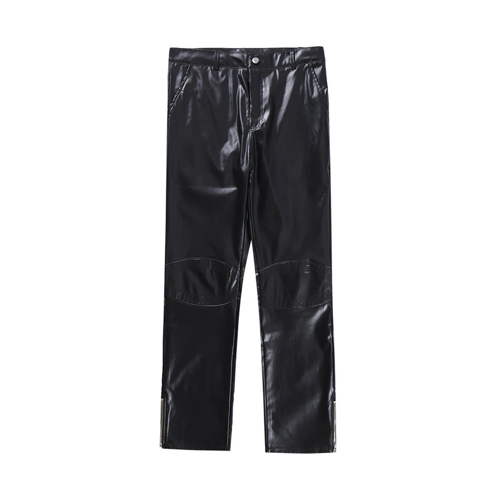 Heren Punk Rock broek van effen glanzend PU-leer Losse pasvorm voor een edgy look Comfortabel en stijlvol voor een statement outfit Perfect voor heren — foto 8