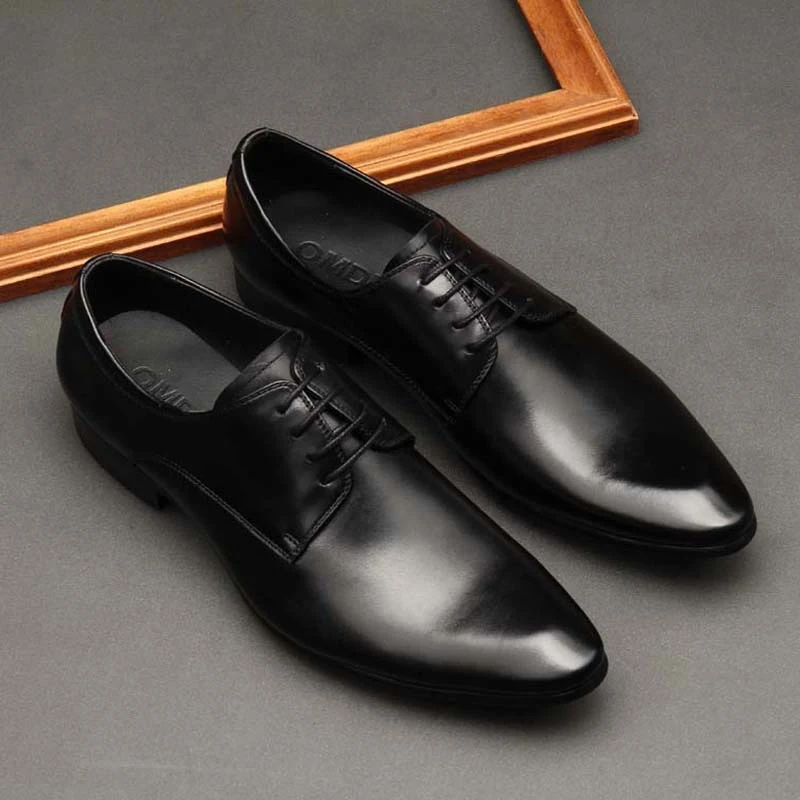Spits toelopende herenschoenen van zwart leer met veters voor Britse zakenpakken, perfect voor bruiloften — foto 3