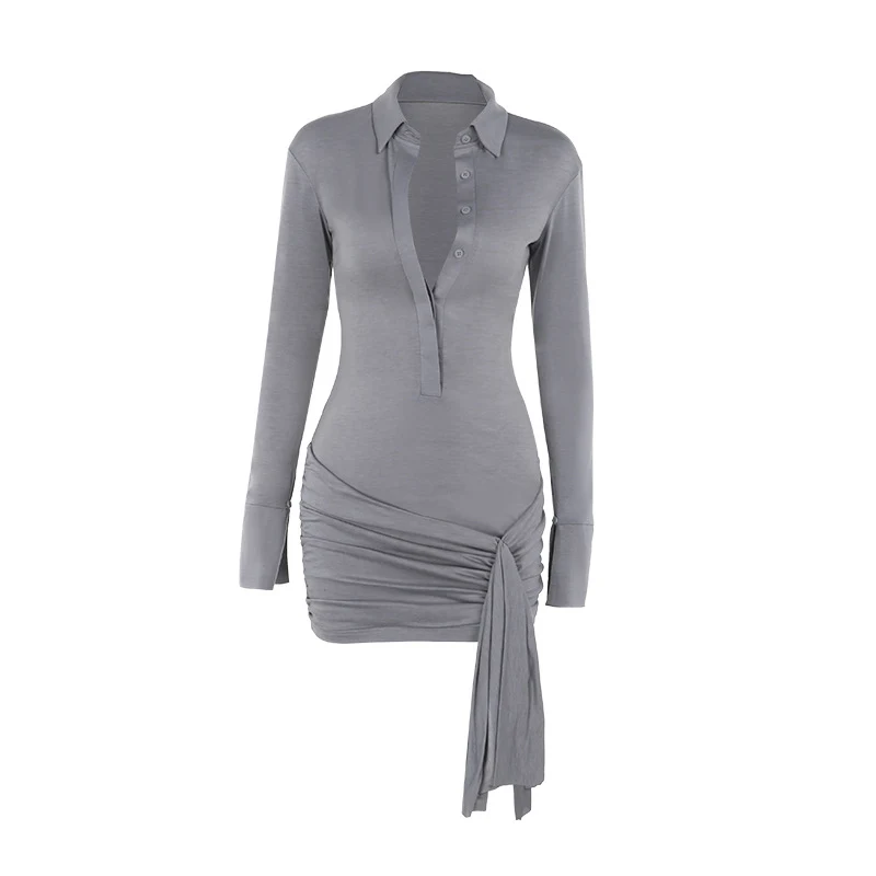 Women's Fashion Semi See-through Ribbon Lapel Long Sleeve Dress, perfect for stylish, modern looks, offering a unique, e — photo 2