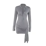 Women's Fashion Semi See-through Ribbon Lapel Long Sleeve Dress, perfect for stylish, modern looks, offering a unique, e — photo 2
