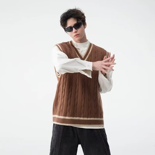 Title 16, British College Style V-neck Knitted Vest for M...