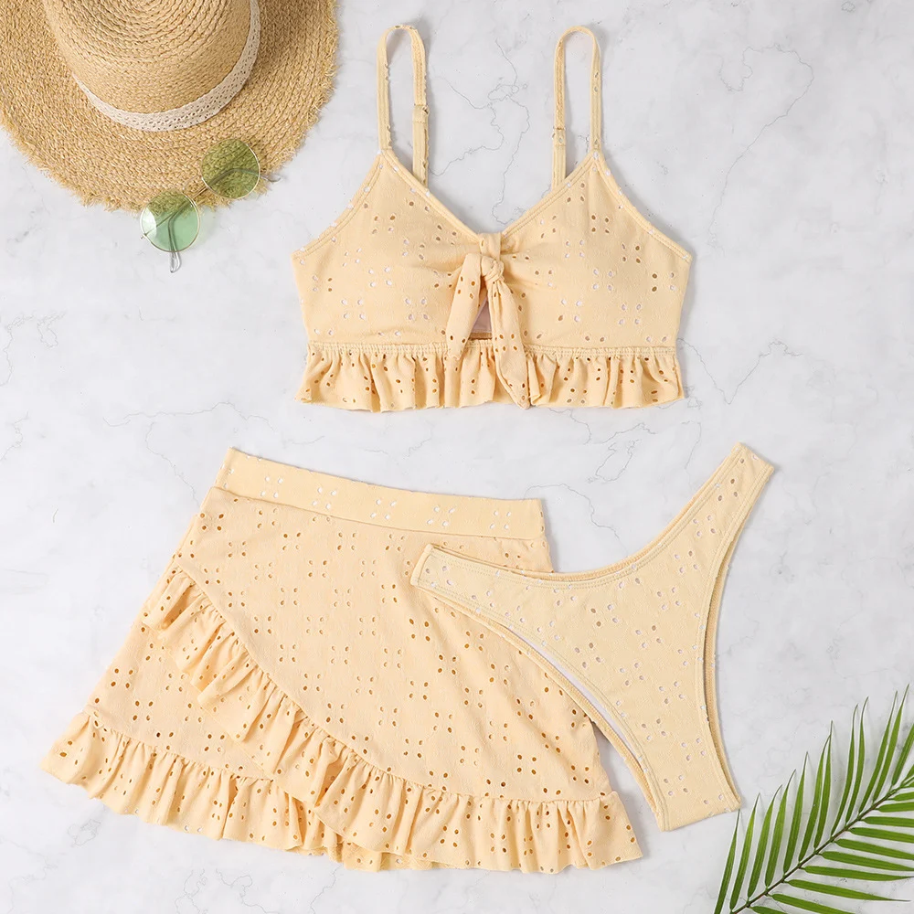 Women's 3pc Beach Bikini Set with Hip-Hugging Skirt, Ruffle Design Swimsuit for Summer, stylish and comfortable summer w — photo 10