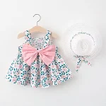 Vestido suspensório com laço estampado para bebê menina verão. Leve e charmoso, ideal para os dias quentes, garantindo conforto e estilo. — foto 2