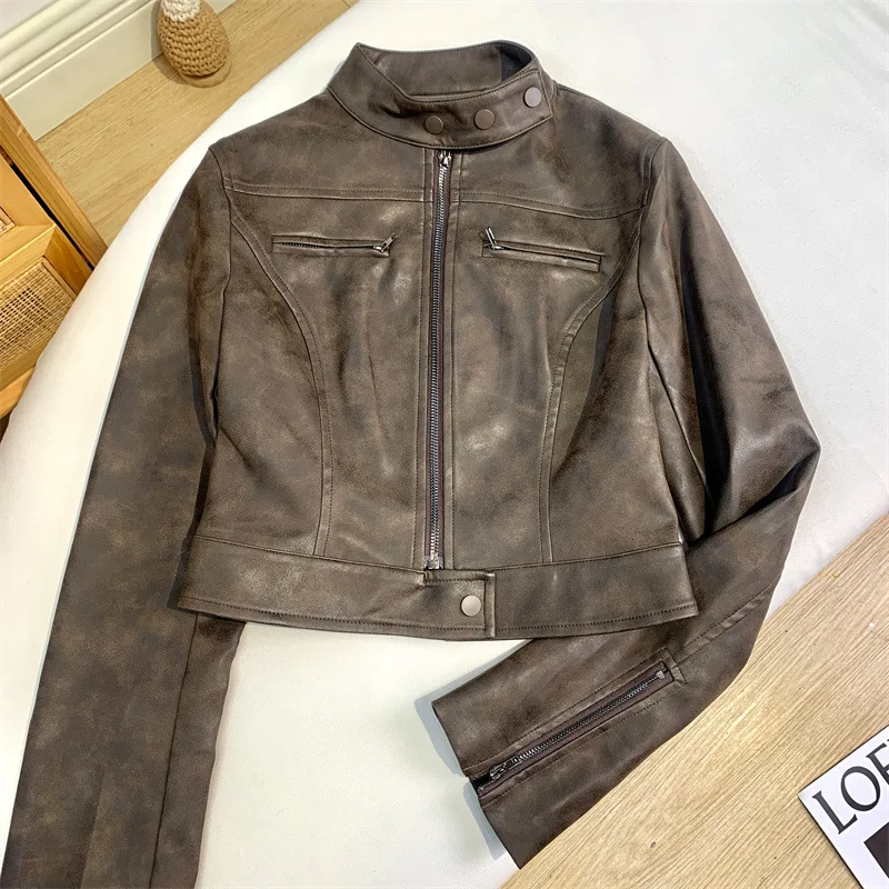 Title 6, Punk Girls Worn Slim Fit Short Leather Jacket....