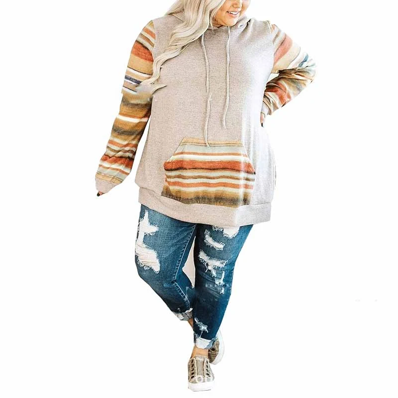 Suéter feminino casual com costura estampada e capuz — foto 1