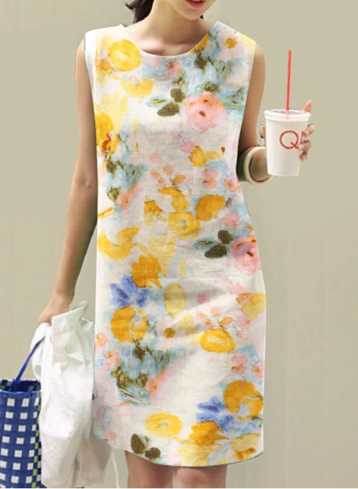 Title 2, Womens Vintage Floral Print Round Neck Sleevel...