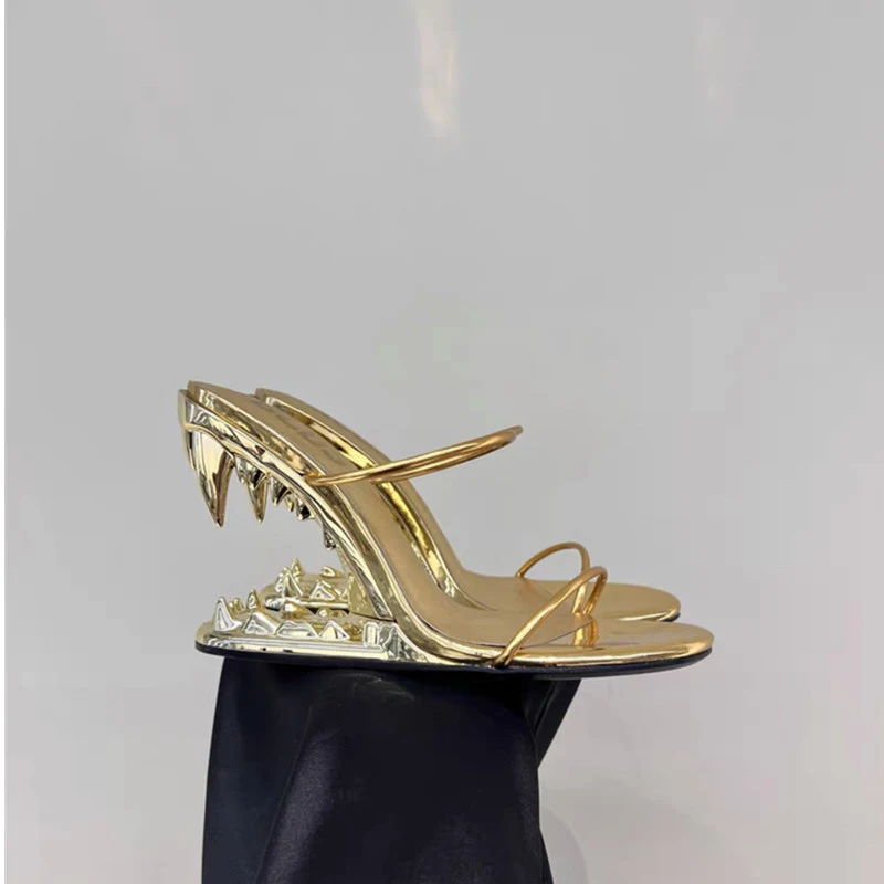 Title 8, Metal High Heeled Fangs Sandals for a bold and ...