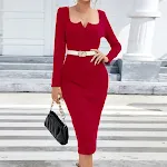 Women's Split Temperament Long Sleeve Dress, providing effortless elegance and comfort, perfect for various occasions, a — photo 6