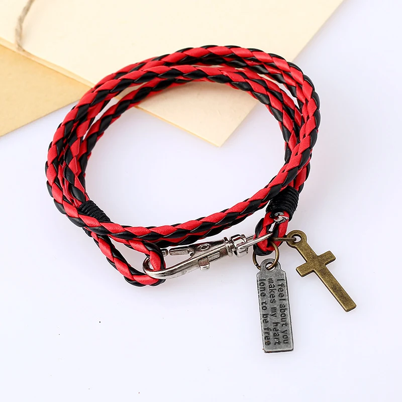 Pulseira de couro PU trançado Cowhide Anel Duplo Punk Jewelry, um acessório arrojado e estiloso para pulsos. — foto 18