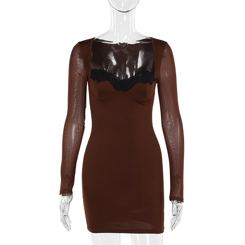 Title 20, Elegant Slim-fit Long Sleeve Lace Sheath Mini D...