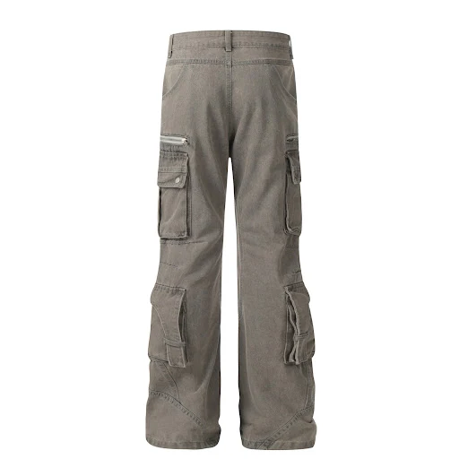 Title 11, Solid Color Casual Multi-pocket Cotton Overalls