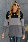 Contrasting Color Hoodless Sweater Women Round Neck Long Sleeved Top T Shirt — photo 4