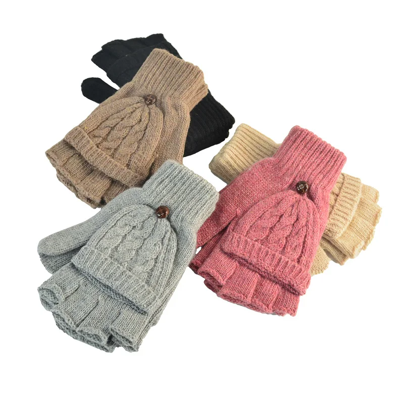 1 Pair Women's Hand Warmer Flip Gloves Gift Soft Half Finger Mittens Knitted Thicken Artificial Wool Thermal Autumn Glov — photo 5