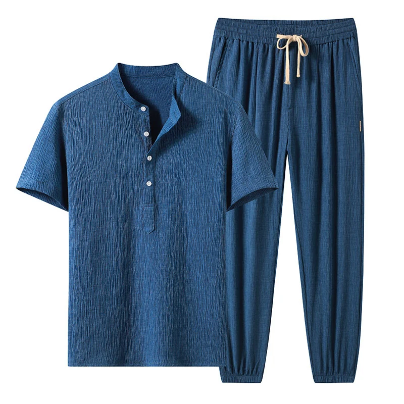 New Summer Thin Ice Silk Breathable Leisure Sports Cotton And Linen Suit Men. Lightweight, comfortable, and perfect for — photo 9