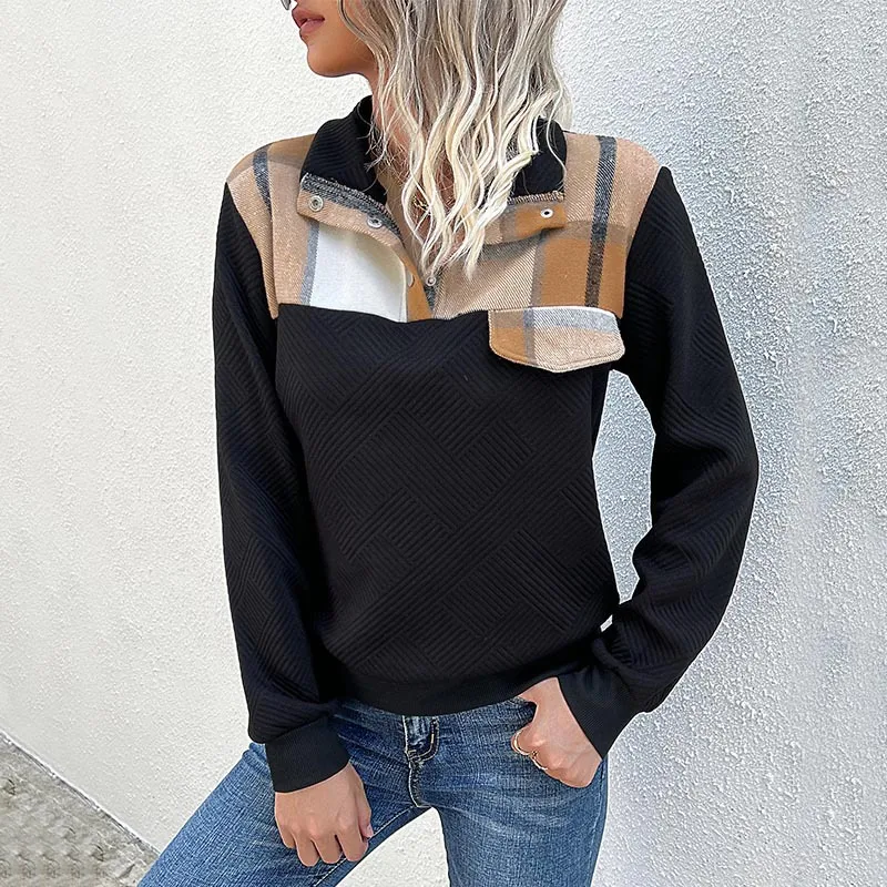 Damen Vintage Pullover mit Stehkragen und Farbkontrast, ein stilvoller Klassiker für einen modischen Retro-Look. Bequem und elegant. — foto 4