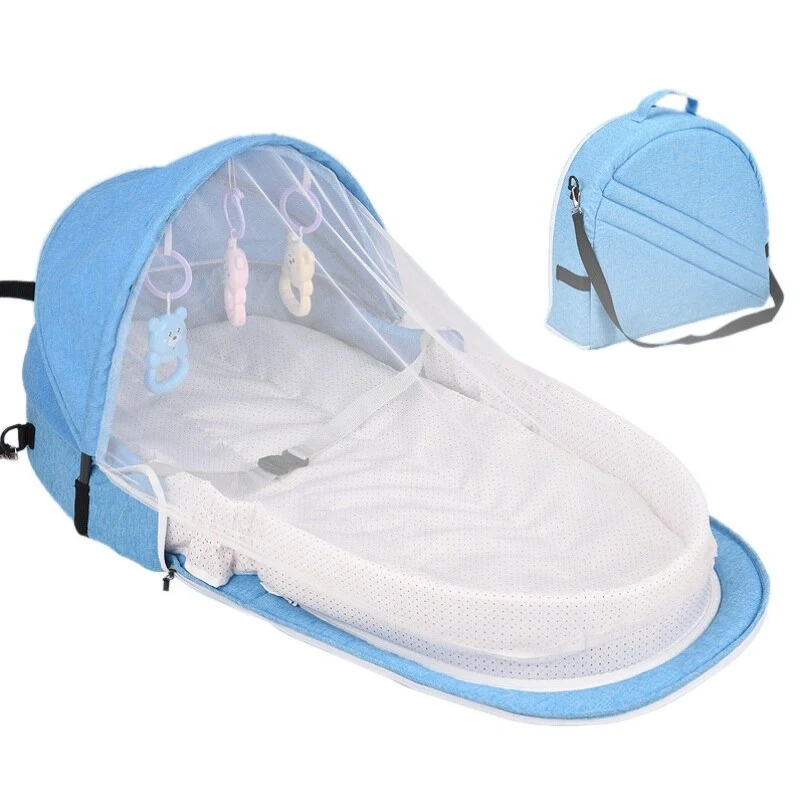 Berço de viagem para bebê com proteção solar e mosquiteiro, dobrável, respirável, com moisés portátil, rede para um sono seguro — foto 4