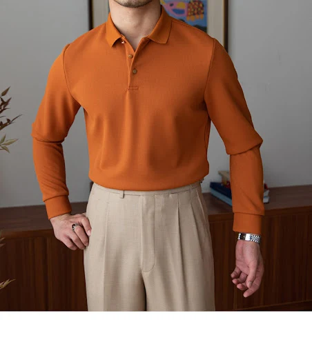 Title 11, Nieuwe retro polo met lange mouwen, effen kleur...