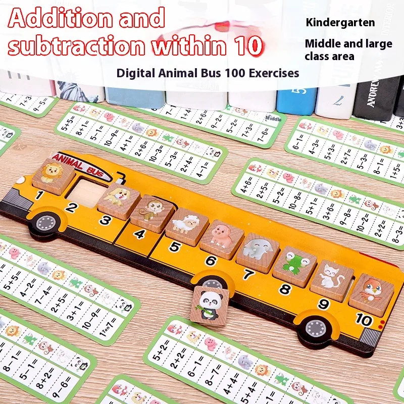 Jogo de tabuleiro Animal Bus para matemática da educação infantil. Aprenda a contar, somar e subtrair de forma divertida e eficaz. — foto 1