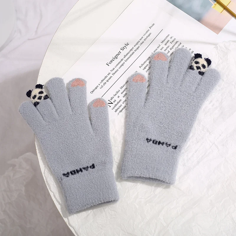 Knitted Gloves Touchscreen Winter Cute Panda Warm Goves For Cycling Women — photo 9