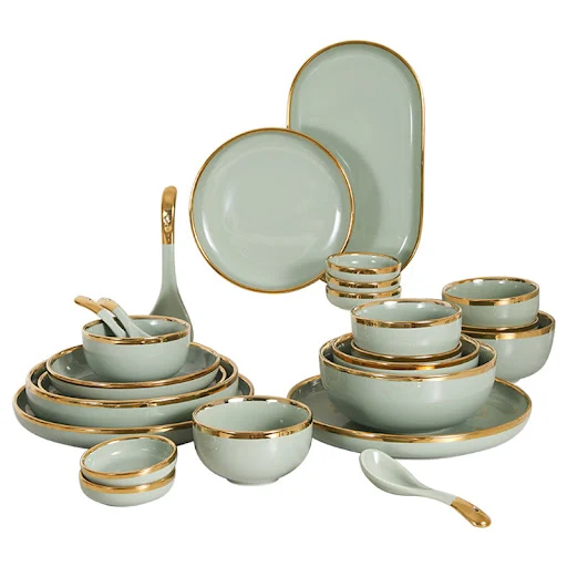 Title 5, Hotel Household Ceramic Golden Trim Dishes Chop...