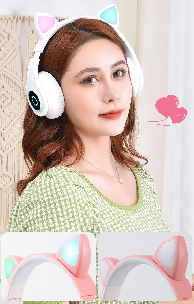 Title 5, Casque Bluetooth 5.0 Oreilles de Chat Cartoon L...