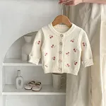 Gebreide lange jas met kers borduursel Kinderen Nieuwe top Lange mouwen Comfortabele en schattige winterjas voor meisjes — foto 1