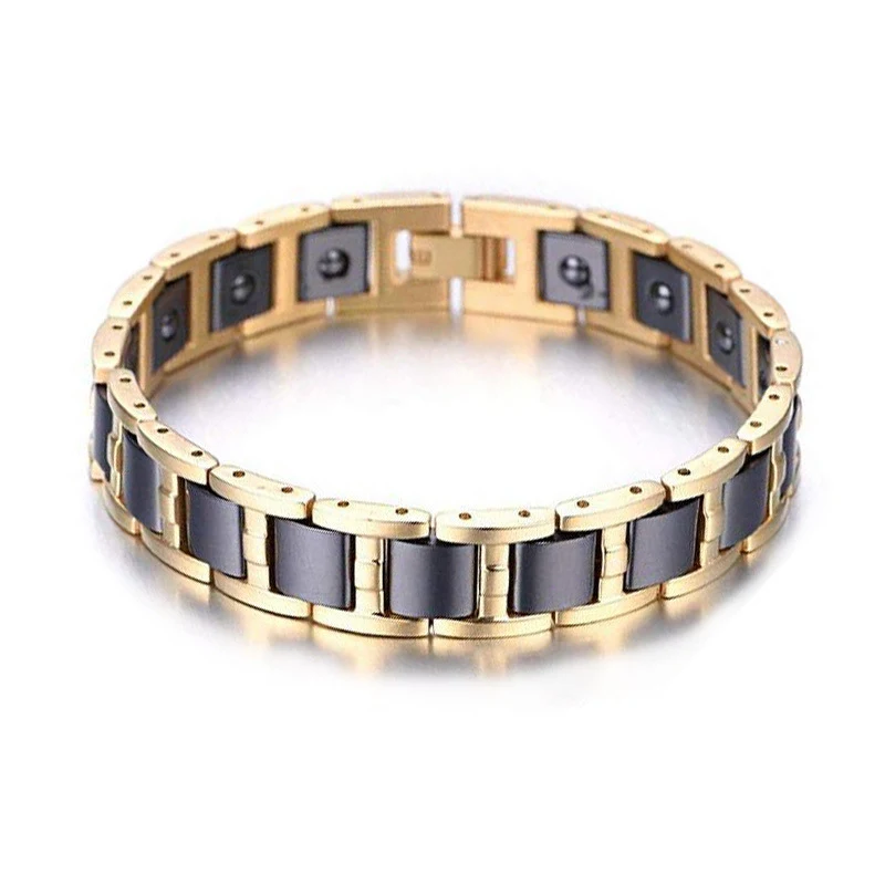 Pulseira magnética de aço titânio masculina, elegante, moderna, com ímãs hexagonais e quatro elementos de energia. — foto 8
