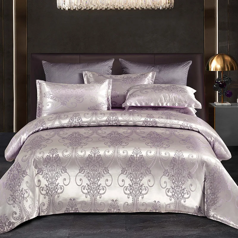 Conjunto de Cama de Casamento Luxuoso Europeu em Jacquard de Cetim, Quatro Peças, para uma noite romântica e sofisticada. — foto 6