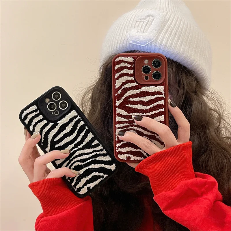 Title 1, Plush Horse Pattern Phone Case Silicone Shockpr...