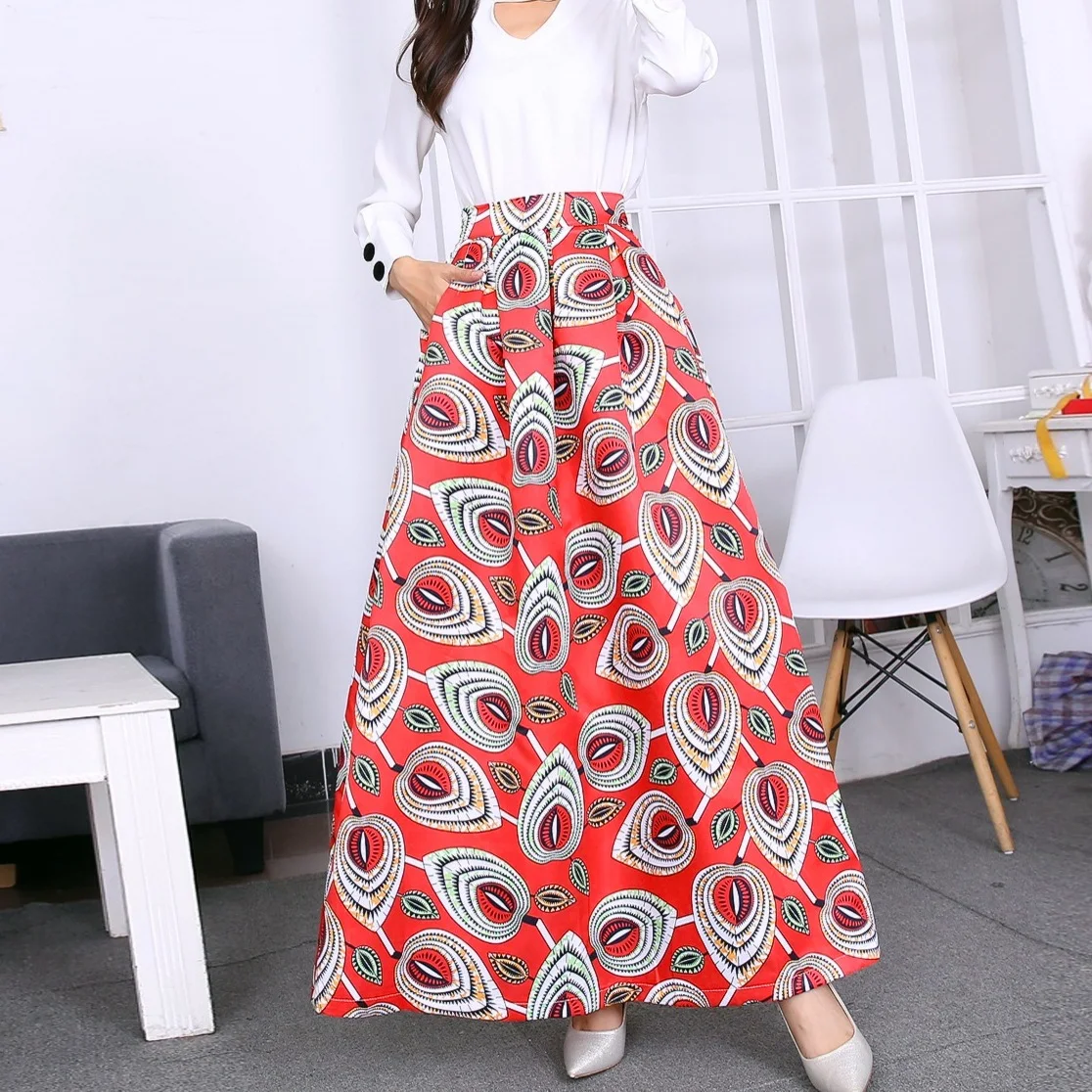 Title 5, Saia estampada feminina nova, comprimento midi,...
