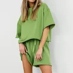 Women's Fashion Loose Solid Color Short Sleeve Shorts Suit. Comfortable and stylish casual outfit perfect for warm weath — photo 6