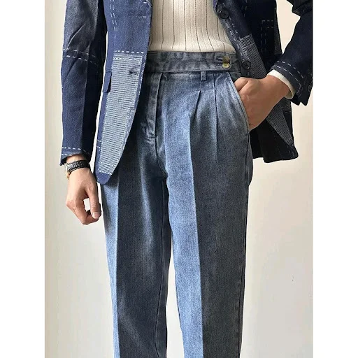 Title 6, Denim Drooping Straight Curling Suit Pants, cra...