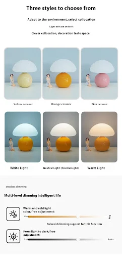 Title 3, Cream mushroom decorative bedside table lamp, c...