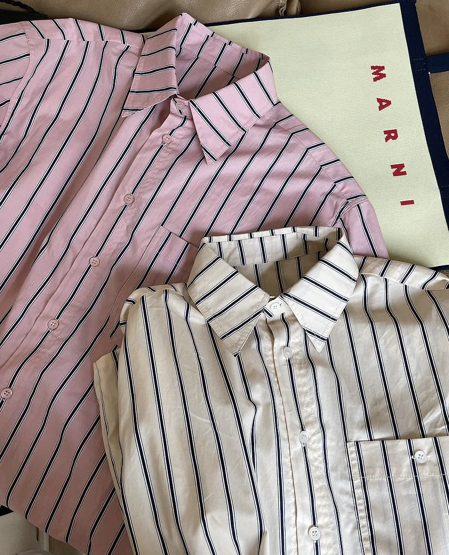 Title 5, New Literary Retro Lapel Striped Short-sleeved ...