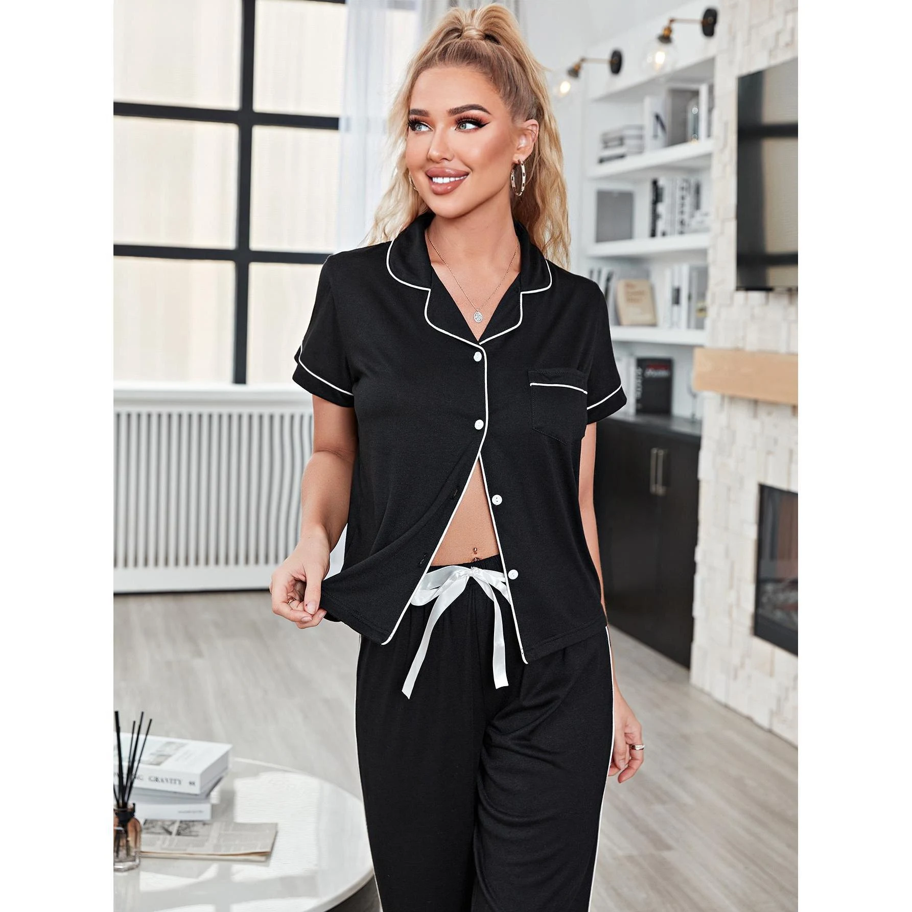 Title 4, Womens Pajamas Autumn Cardigan Short Sleeve Lo...