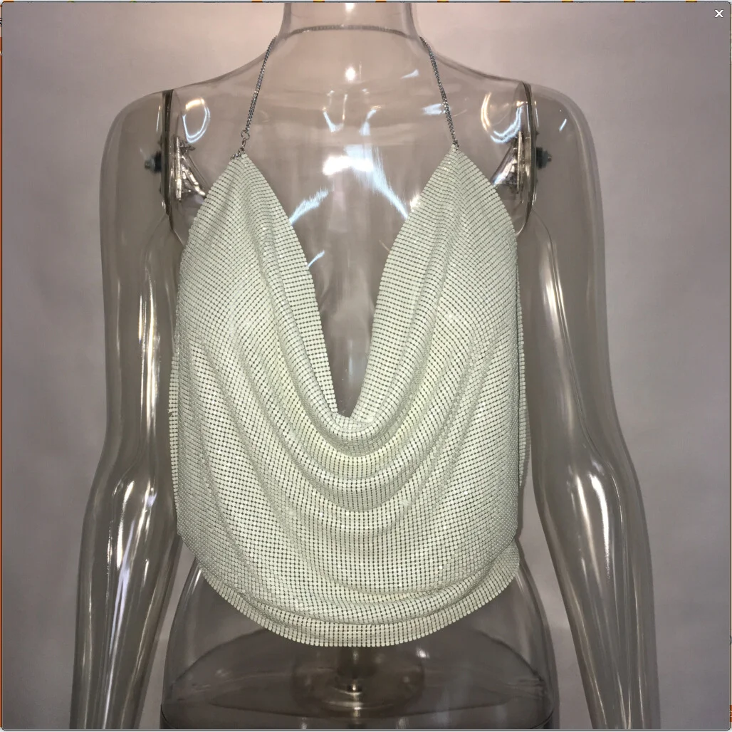 Metallic lovertjes Sling Deep V navelstrengvest — foto 9