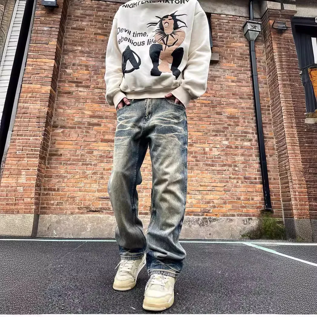 American-Style Loose Straight Leisure Washed-Out Cowboy Trousers for Men. Comfortable, casual jeans for everyday wear wi — photo 5