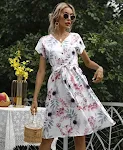 Women's Summer Printed Lace-up Waist Trimming Short-sleeved Dress, a comfortable and stylish option for warm weather and — photo 6