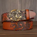 Cinto masculino com fivela automática em couro de vaca, praticidade e estilo. Ajuste perfeito, conforto excepcional e elegância para o homem moderno. — foto 3