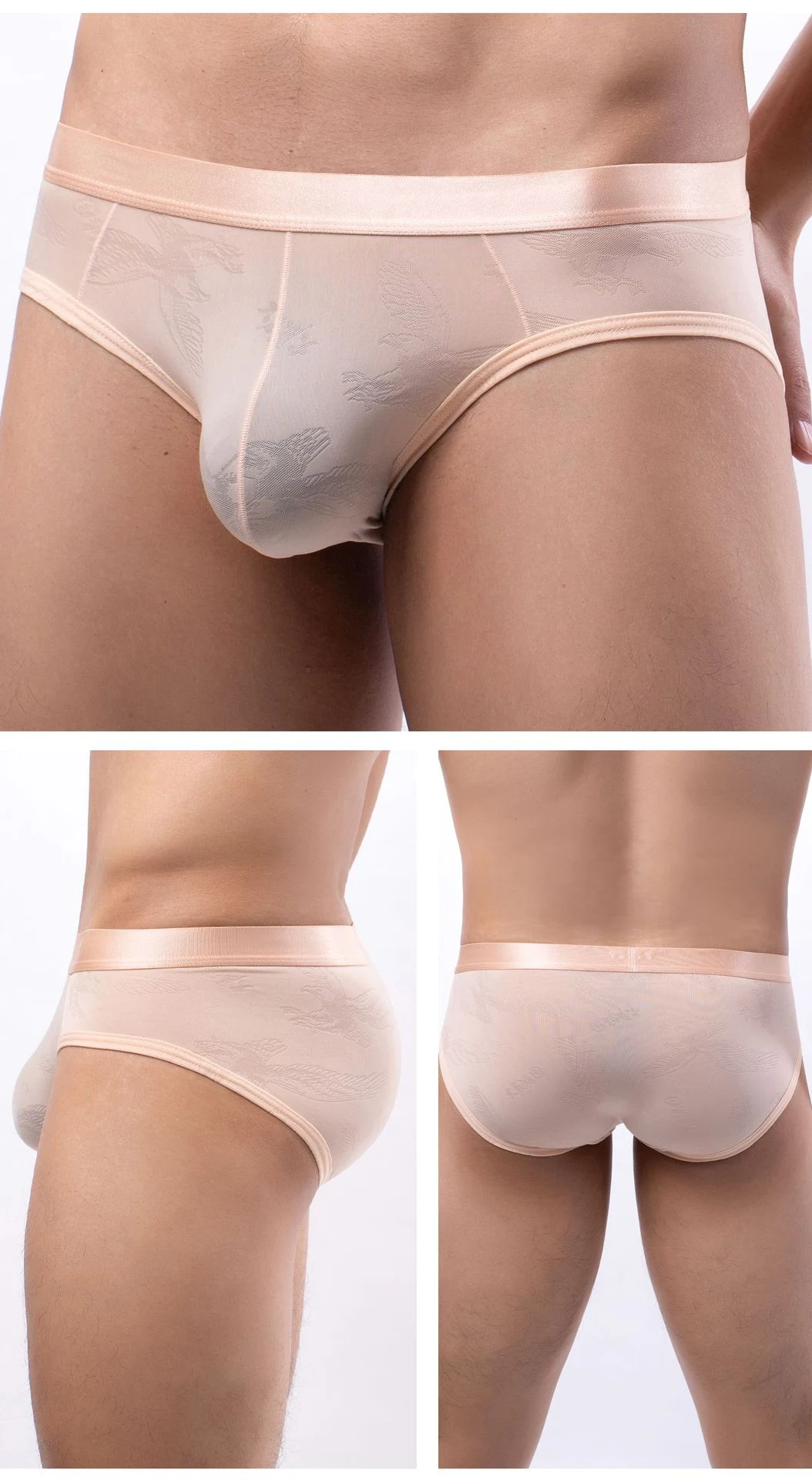 Slip da uomo in seta ghiaccio fine Jacquard trasparente, traspirante e leggero, per un comfort ottimale e una sensazione fresca. — foto 3