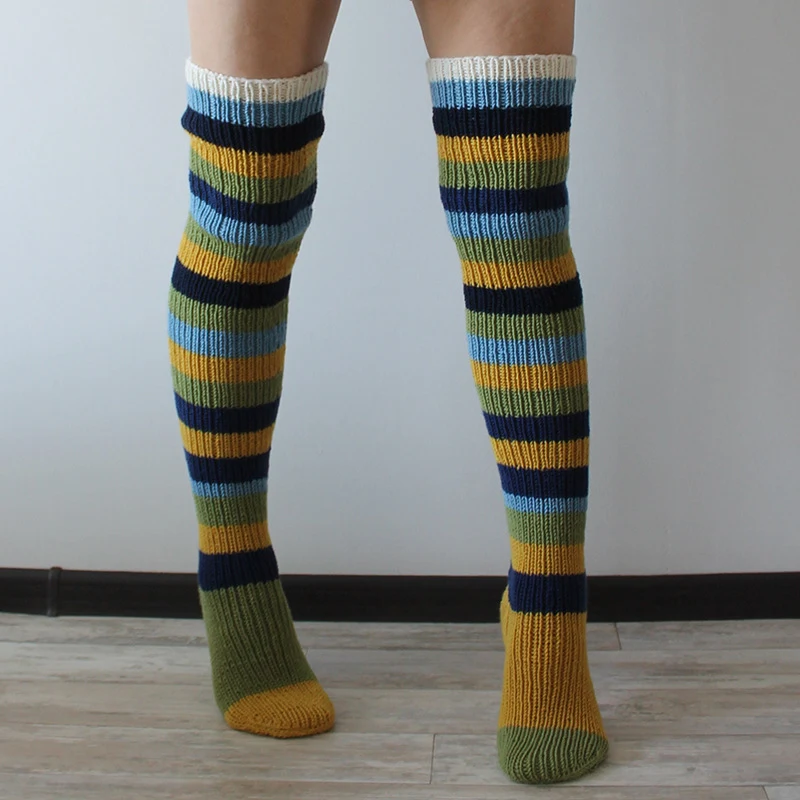 Title 6, Womens Y2K Striped Long Knee-high Knitted Pile...