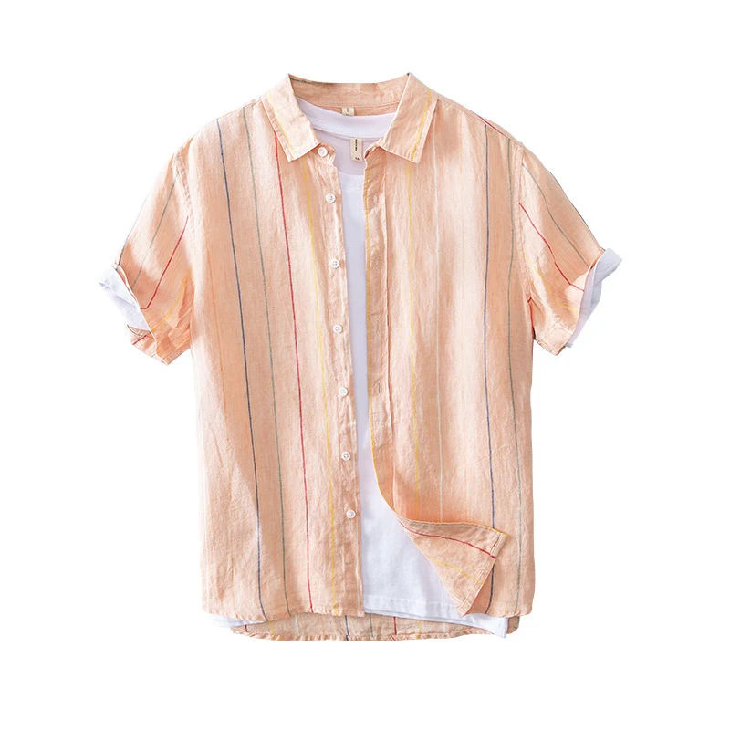 Men's Linen Casual Striped Short-sleeved Shirt for ultimate comfort and style. Perfect for warm weather, breathable, and — photo 4