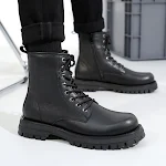 Botas Martin de Couro Masculinas Estilo Britânico com Fleece, Cano Médio, Conforto e Design Clássico para um Visual Moderno. — foto 6